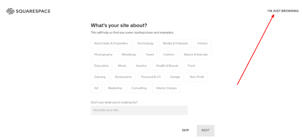 Squarespace Promo Code Click On I Am Just Browsing Button