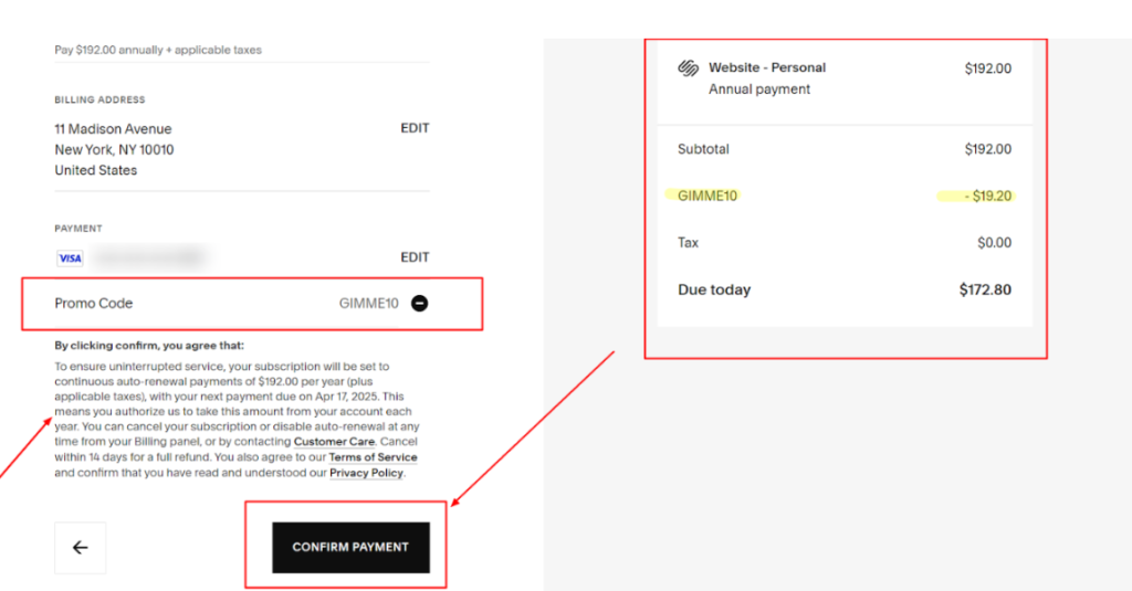 Squarespace Promo Code Enter The Promo Code And Confirm Your Payment